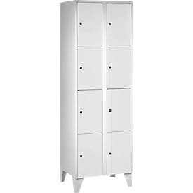 Wertfachschrank 300 mm, 2 Abteile, 8 Fächer, Sicherheitszylinderschloss, Fuss, lichtgrau