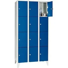 Wertfachschrank 300 mm, 3 Abteile, 12 Fächer, Sicherheitszylinderschloss, Fuss, enzianblau