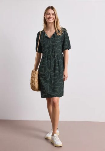 Street One, STREET ONE Sommerkleid Ohne Taschen Sommerkleid mit Split Neck und Allover-Print/Blätter-Design