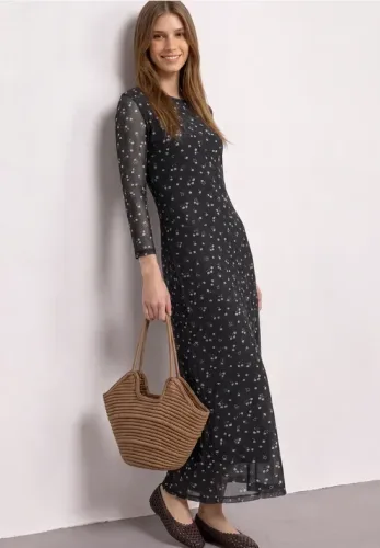 Midikleid aus Mesh mit floralem Muster
