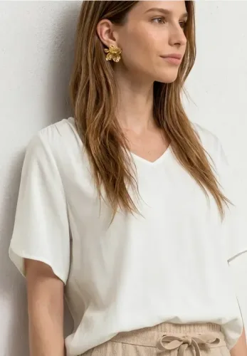 Kurzarm Blusenshirt mit V