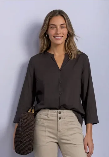 Street One, STREET ONE Schlupfbluse 3/4-Arm Sommerbluse mit Split Neck