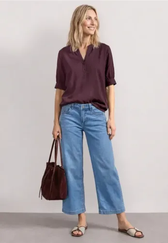 Street One, STREET ONE Kurzarmbluse Kurze Sommerbluse mit Splitneck