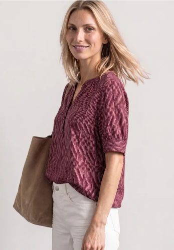 Street One, STREET ONE Kurzarmbluse Kurze Sommerbluse mit Allover-Print und Splitneck