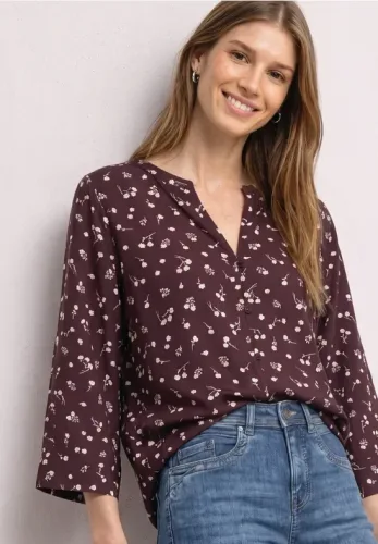 3/4-Arm Bluse mit Split Neck und Print