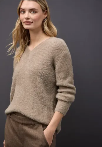 Street One, STREET ONE V-Ausschnitt-Pullover mit Rippbündchen