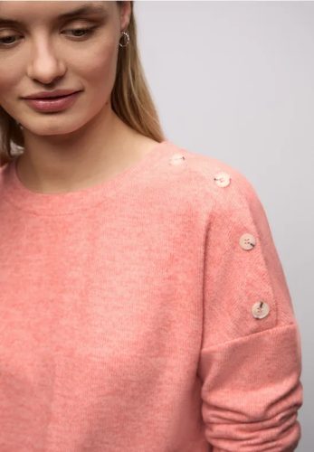 Street One, STREET ONE Strickpullover Knopfdetail an den Schultern und im Melange-Look