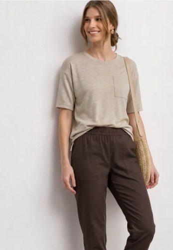 Street One, STREET ONE Rundhalsshirt Sommershirt mit Rundhals und Brusttasche/Melange-Look