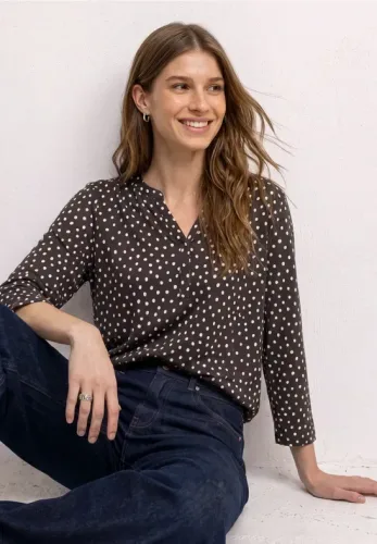 Street One, STREET ONE 3/4-Arm-Shirt Sommershirt mit Split Neck und Print