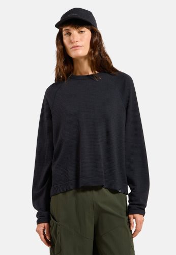 Odlo Wool Waffle Langarm-Shirt für Damen - Wandern, Casual Comfort - schwarz, S