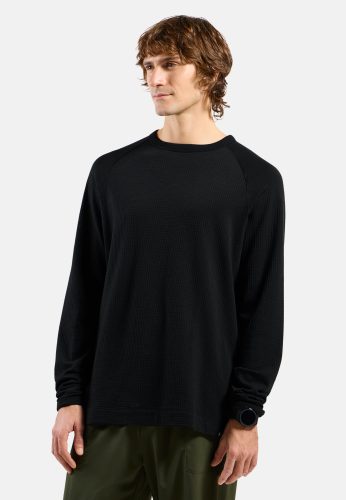 Odlo Wool Waffle Langarm-Shirt für Herren - Wandern, Casual Comfort - schwarz, M