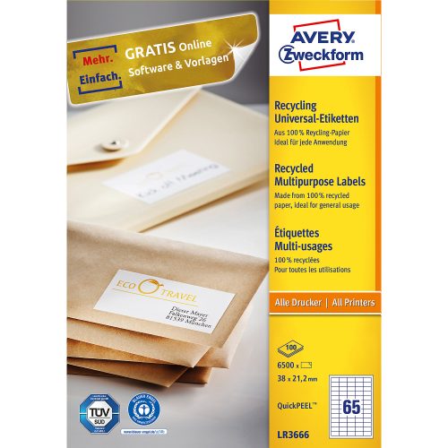AVERY Zweckform, AVERY ZWECKFORM Etiketten 38x21,2mm LR3666 recycling 6500 St&uuml;ck