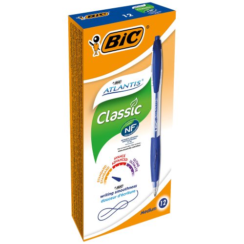 BIC Atlantis Classic Kugelschreiber Blau Mittel 0.4 mm Nachfüllbar 12 Stück