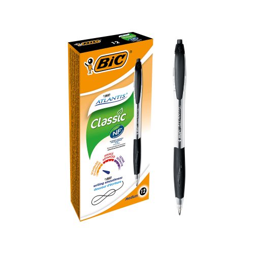 BIC Atlantis Classic Kugelschreiber Schwarz Mittel 0.4 mm 12 Stück