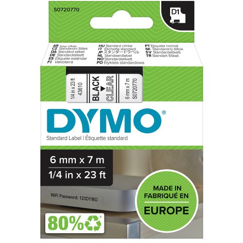 DYMO, DYMO Schriftband D1 schwarz/transp. S0720770 6mm/7m