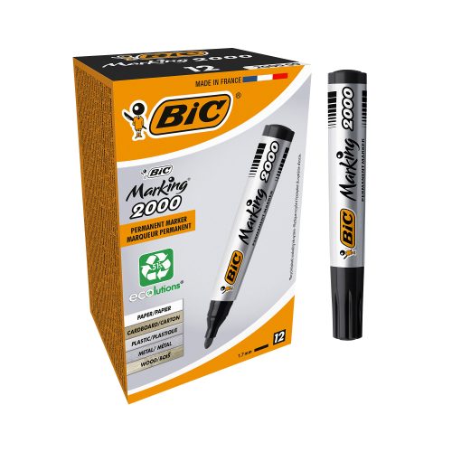 BIC Marking 2000 Rundspitze Permanentmarker Recycelt 51% Mittel Rundspitze 2 mm Schwarz 12 Stück