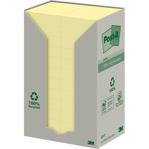 Post-it, POST-IT Haftnotizen Recycling 51x38mm 653-1T gelb, 24x100 Blatt