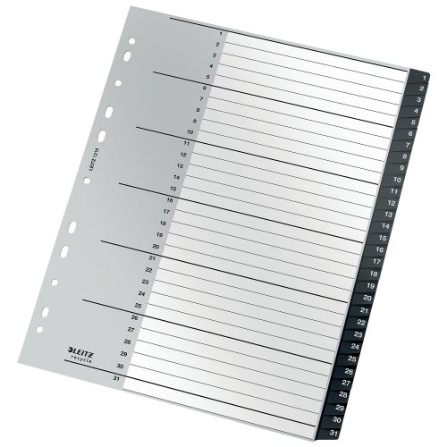 Leitz Recycle Register 1218 DIN A4 Maxi CO2 Neutral Schwarz 31-teilig 11 Löcher 90% Recycelter Kunststoff 1 bis 31
