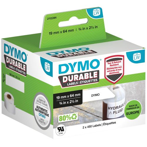 Dymo - LabelWriter Hochleistungs-Rollenetiketten, 64 mm x 19 mm, permanent, Weiss, One Size
