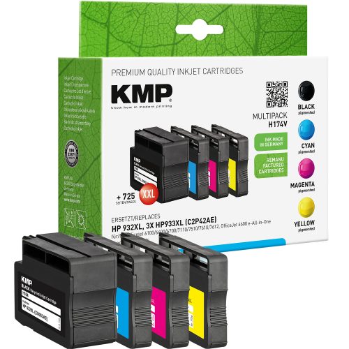 KMP Kompatibel HP 932XL /933XL Tintenpatrone C2P42AE Schwarz, Cyan, Magenta, Gelb Multipack 4 Stück