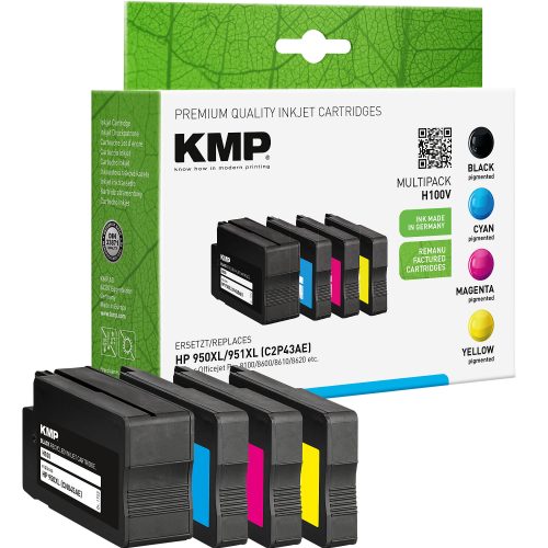 KMP Kompatibel HP 950XL / 951XL Tintenpatrone C2P43AE Schwarz, Cyan, Magenta, Gelb Multipack 4 Stück