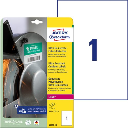AVERY Zweckform, AVERY ZWECKFORM Etiketten 210x297mm L7917-10 weiss ultra-resistant