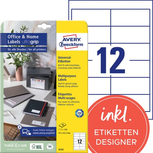 AVERY Zweckform, AVERY ZWECKFORM Etiketten 97x42,3mm 6123 weiss 120 Stk./10 Blatt