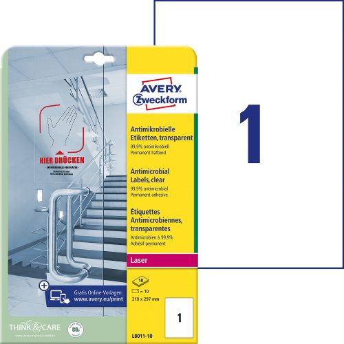 AVERY Zweckform, AVERY ZWECKFORM Etiketten L8011-10 Antimic. 210x297mm transp.