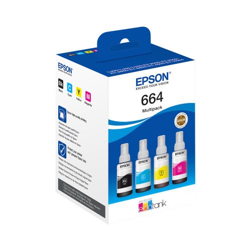 Epson  Original Nachfülltinte C13T664640 Schwarz, Cyan, Magenta, Gelb 4 Stück Multipack