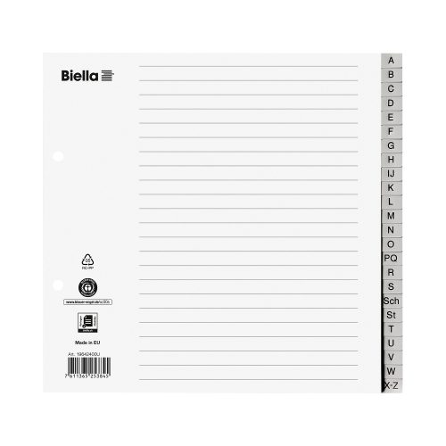 Biella, BIELLA Register PP grau A4 19642400 24-teilig a-z teildeckend