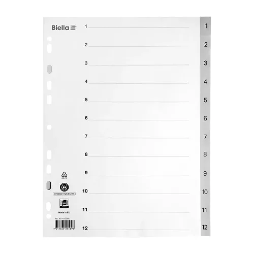 Biella, BIELLA Register PP grau A4 471412.00 12-teilig, Index, 4-Loch