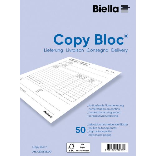 Biella, BIELLA Liefers. COPY-BLOC D/F/I/E A6 512625.00 selbstdurchschreib. 50x2 Blatt