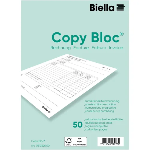Biella, BIELLA Rechnung COPY-BLOC D/F A6 513625.00 selbstdurchschreib. 50x2 Blatt