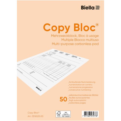 Biella, BIELLA Mehrzweck.COPY-BLOC D/F/I/E A5 516525.00 selbstdurchschreib. 50x2 Blatt