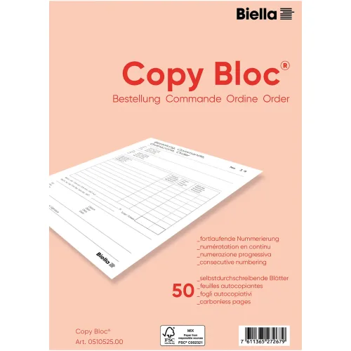 Biella, BIELLA Bestellschein COPY-BLOC D/F A5 510525.00 selbstdurchschreib. 50x2 Blatt