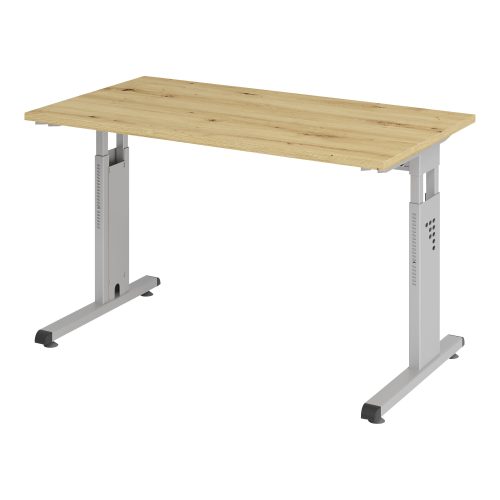 Hammerbacher Höhenverstellbarer Geradschreibtisch mit C-Fuß Express Q Eiche, Silber 1.200 x 672 x 685 - 810 mm