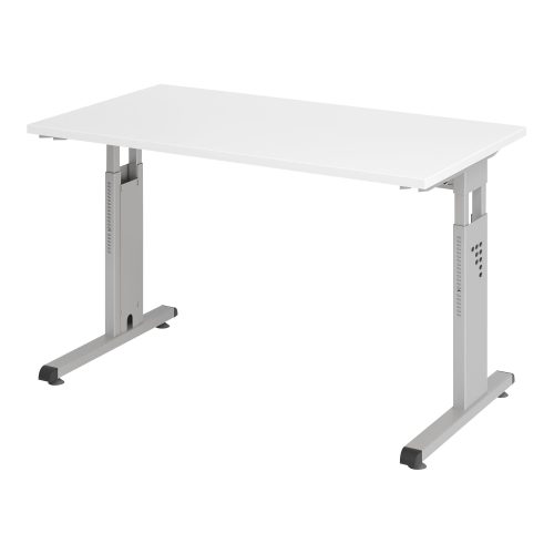 Hammerbacher Höhenverstellbarer gerader Schreibtisch mit C-Fuß Express Q Weiß, Silber 1.200 x 672 x 685 - 810 mm