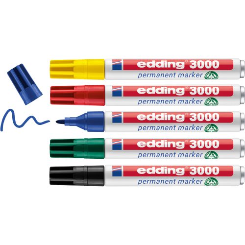 edding Permanentmarker e-3000 Medium Rundspitze Schwarz, Rot, Blau, Grün, Gelb