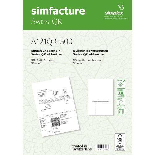 Simplex, SIMPLEX Simfacture Swiss QR FSC A4 A121QR-500 universal, 90g 500 Blatt
