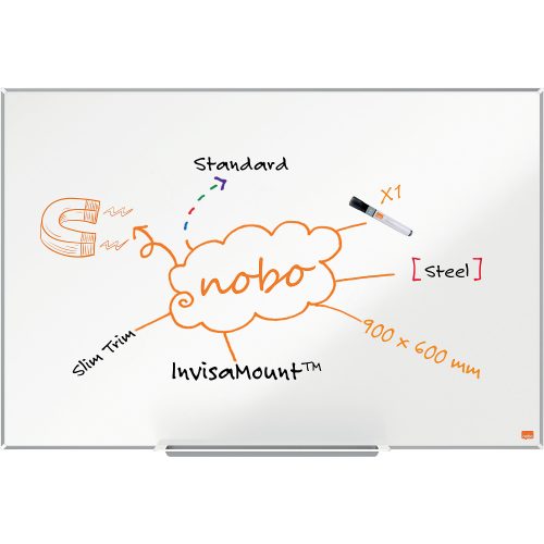 Nobo Impression Pro Wandmontierbares Magnetisches Whiteboard 1915402 Lackierter Stahl Schlankes Alurahmen InvisaMount-Montagesystem 900 x 600 mm Weiss