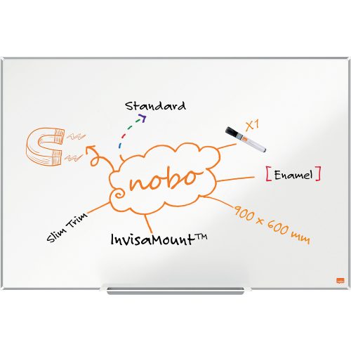 Nobo Impression Pro Wandmontierbares Magnetisches Whiteboard 1915395 Emaille Schlankes Alurahmen InvisaMount-Montagesystem 900 x 600 mm Weiss