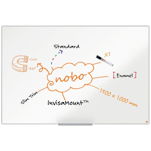 Nobo Impression Pro Wandmontierbares Magnetisches Whiteboard 1915397 Emaille Schlankes Alurahmen InvisaMount-Montagesystem 1500 x 1000 mm Weiss