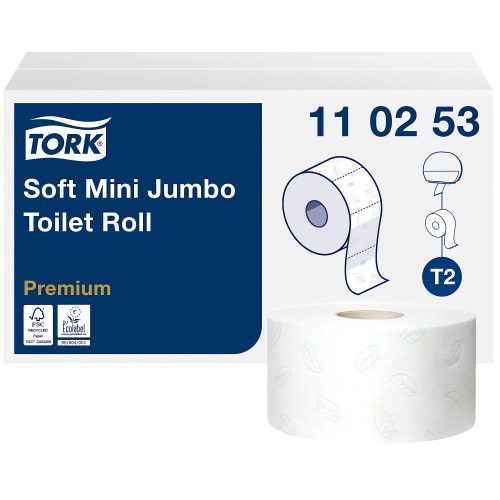 Tork weiches Mini Jumbo Toilettenpapier Weiss T2, Premium, 2-lagig, 12 × 170 m, 110253