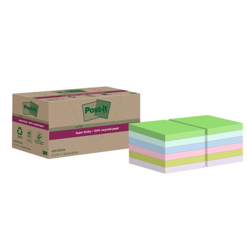 Post-it, POST-IT SuperSticky Notes 47.6x47.6mm 622 RSS12COL Recycling,assort. 12x70 Blatt