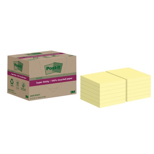 Post-it, POST-IT SuperSticky Notes 76x76mm 654 RSS12CY Recycling,gelb 12x70 Blatt