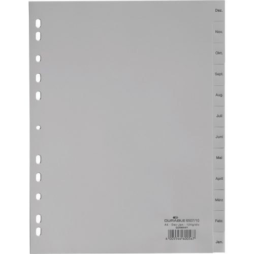 DURABLE Index-Haftstreifen Dez. - Jan. A4 Grau 12-teilig Polypropylen 11 Löcher 6507