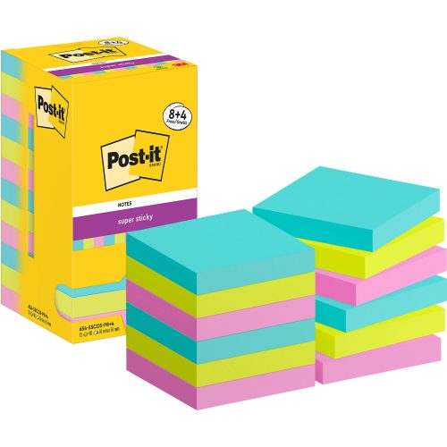 Post-it Super Sticky Notes Haftnotizen 76 x 76 mm Cosmic Collection Farbig Assortiert 90 Blatt  Vorteilspack 8 + 4 Gratis