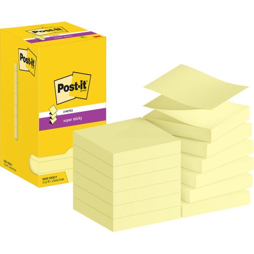 Post-it Super Sticky Z-Notes Haftnotizen R330-12SSCY 76 x 76 mm 90 Blatt pro Block Gelb 12 Stück