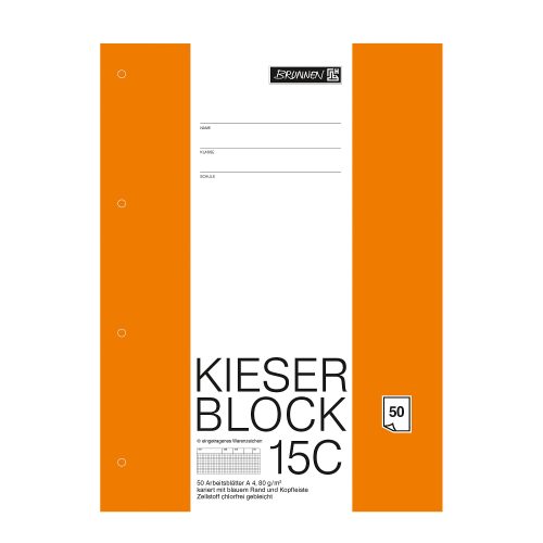BRUNNEN 15C Notizblock A4 Kariert Papier Nicht perforiert 50 Blatt