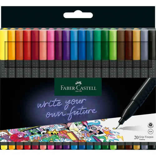 Faber-Castell, FABER-CASTELL Finepen Grip 0.4mm 151620 20 couleurs, Etui